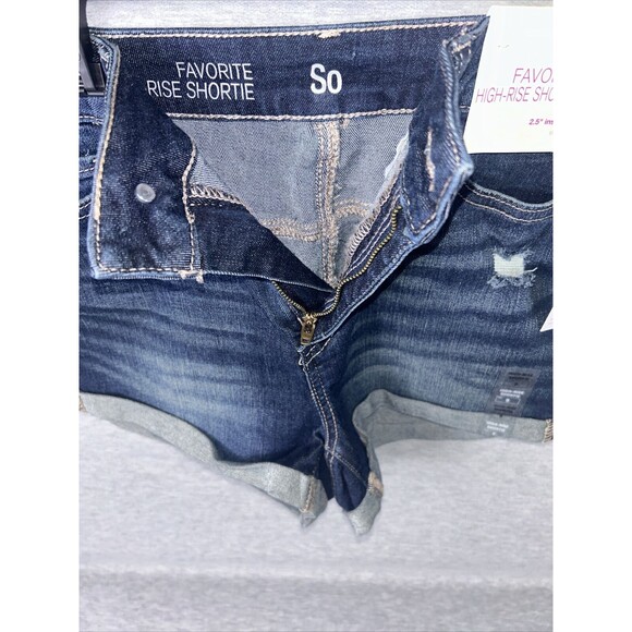 NEW SO Womens Blue Stretch Denim Distressed High Rise Shortie Shorts Size 9 BNWT - Picture 7 of 12